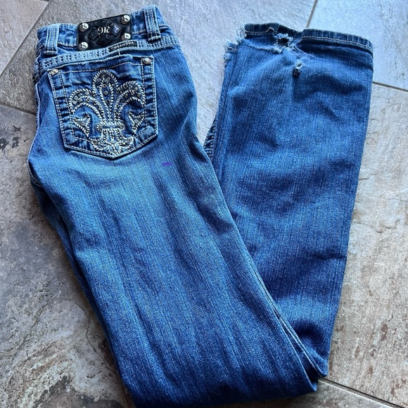 Miss Me Blue Boot Cut Jeans with Silver Embellishments - Picture 1 of 1